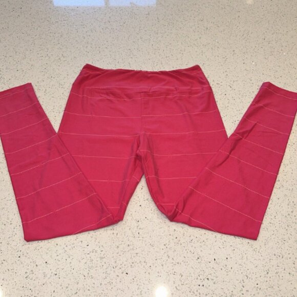 LuLaRoe OS One Size Leggings BCA Hot Pink Ribbon Stripes Breast Cancer Awareness - Picture 5 of 7
